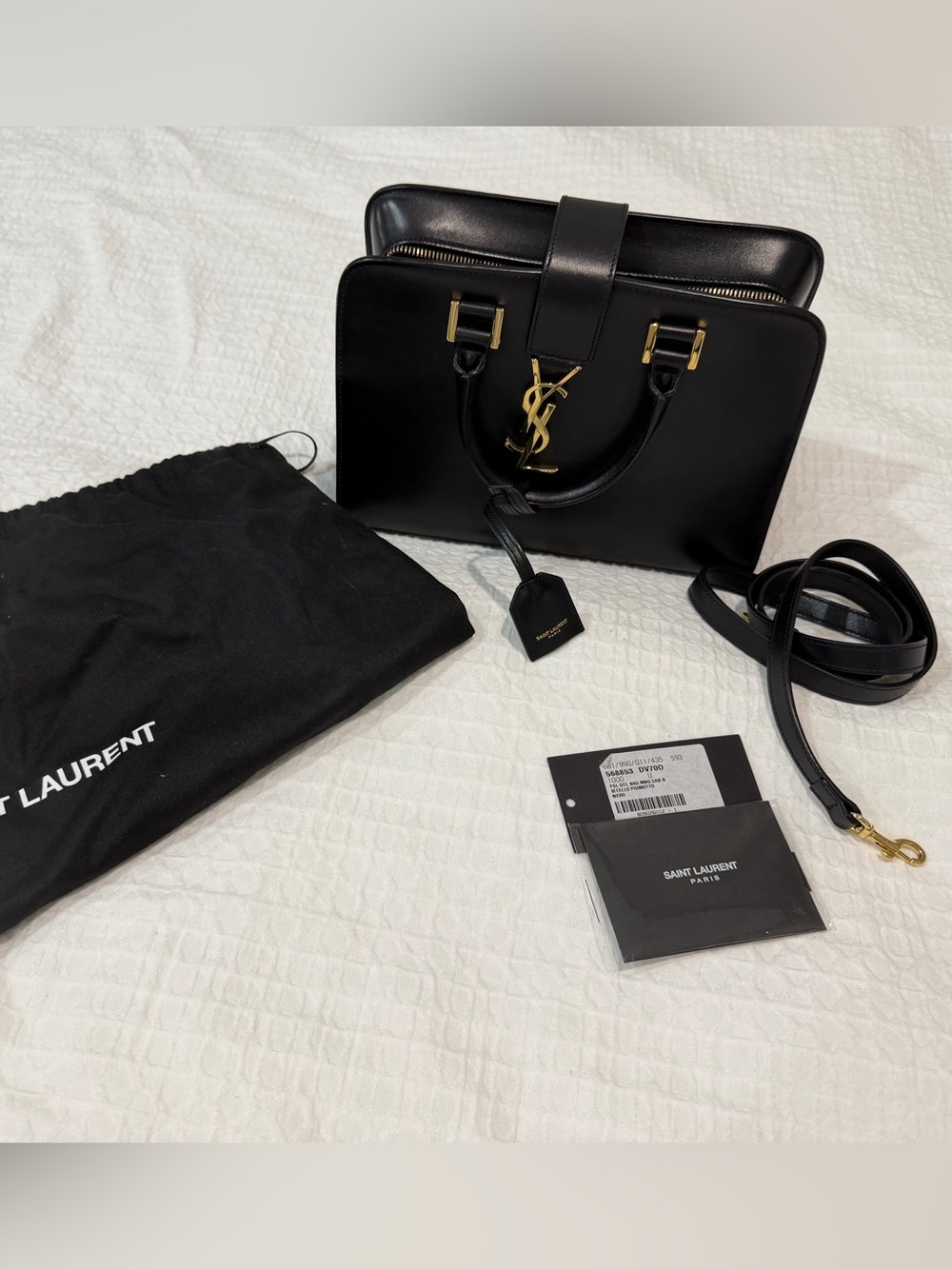 Saint Laurent Black Leather Top-Handle Tote with Gold Hardware